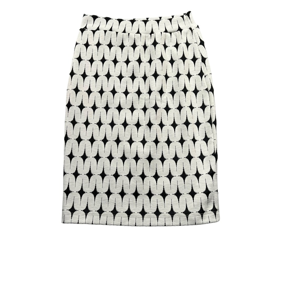 Renee C Pencil Skirt Womens S White Black Geometric Jacquard Knit 1624SK60